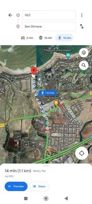 a screenshot of a google maps page with a map at perle de bouznika 15min walking to the beach plus free unlimited WiFi in Bouznika