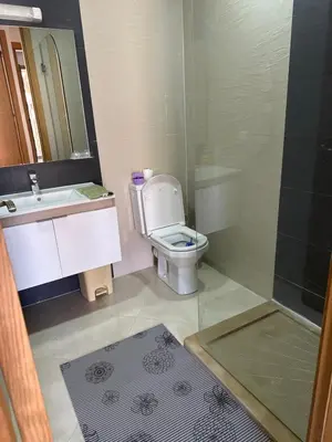 a bathroom with a toilet and a sink and a shower at Les perles de mimosa Mohammédia in Mohammedia