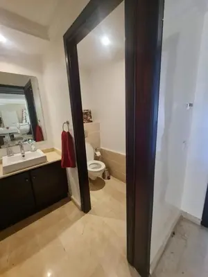 a bathroom with a toilet and a sink and a mirror at Horizon Appartement Playa in Casablanca