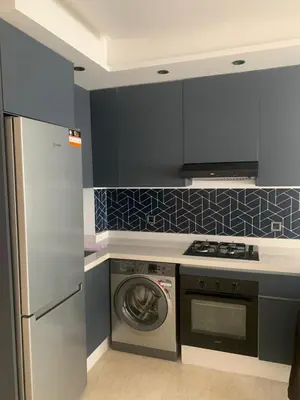 a kitchen with a washing machine and a washer at Chic Palmier - heart of town in Casablanca