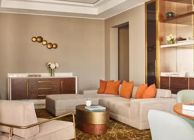a living room with a couch and a table at Four Seasons Hotel Rabat at Kasr Al Bahr in Rabat