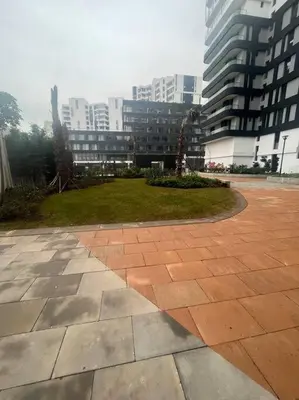 a park in a city with tall buildings at Luxury flat at Casa Finance city in Casablanca