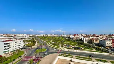 an aerial view of a city with a street at N9 Appartement pied sur mer, La Corniche Rabat in Rabat
