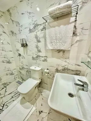 a white bathroom with a toilet and a sink at The Hotel Syracuse in Casablanca
