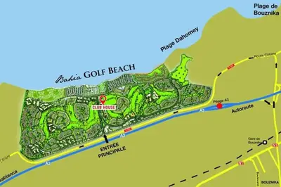a map of a golf course beach at My Cosy Place - Apartment 2BR - Piscine - Bahia Beach - Bouznika in Bouznika