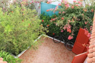 a bike parked next to some bushes and flowers at Maison d'hôte sur la Plage de Bouznika in Bouznika