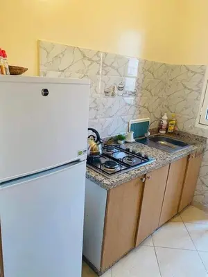 a kitchen with a white refrigerator and a sink at Ain Attiq in Temara