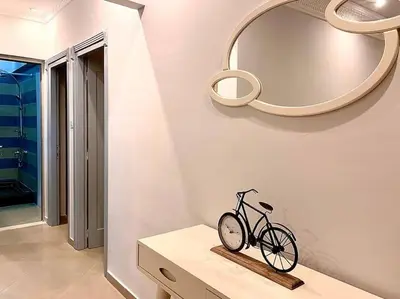 a bike sitting on a counter under a mirror at Elegant appartement de 2 chambres sur bd Anfa in Casablanca