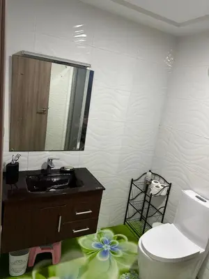 a bathroom with a toilet and a sink and a mirror at Marbella beach el mansouria in Mansouria