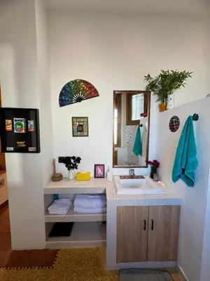 a bathroom with a sink and a mirror at Loft art-déco centre-ville Casa in Casablanca