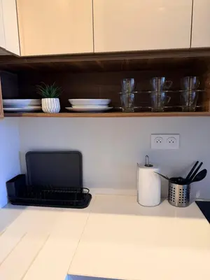 a kitchen with a laptop sitting on a counter at Studio Iris CFC in Casablanca