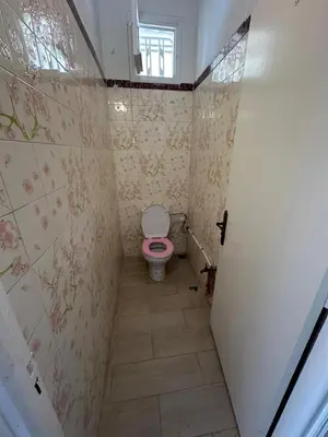 a bathroom with a pink toilet in a room at Villa à Harhoura in Temara