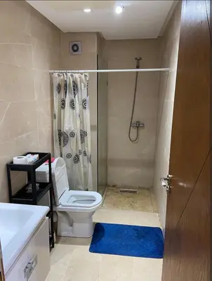 a bathroom with a shower with a toilet and a sink at Studio charme à prix doux in Casablanca