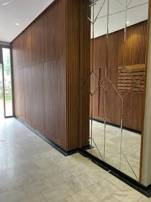 a room with a glass wall and a floor at Trendy Condo - Stunning Views in Aïn Harrouda