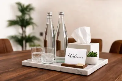 two bottles and glasses on a tray on a table at Luxury 2Ch Face Plage 3 Piscines Jardin in Tamaris