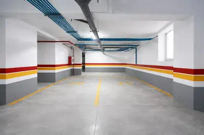 an empty room with colorful stripes on the walls at Luxury 1Ch Maarif Garage Fibre Netflix in Maarif