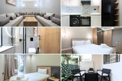 a collage of photos of a bedroom and a living room at Appartement Élégant et Spacieux in LʼOasis