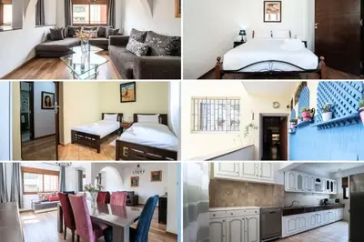 a collage of photos of a living room and a bedroom at Appartement Cosy Proche du Stade in Rabat