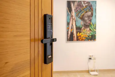 a close up of a door with a picture on the wall at Casa Gauthier - TT Holidays in Casablanca