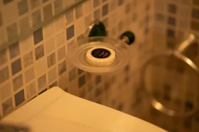 a bathroom with a toilet and a sink with a bottle at Appartement Cosy et Confortable in Casablanca