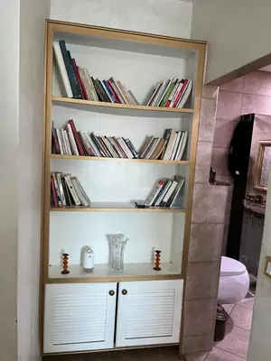 a book shelf filled with books next to a toilet at Appartement Emil zola BELVÉDÈRE in Casablanca