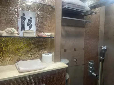 a bathroom with a shower with a sink and a toilet at Casablanca Bourgogne in Casablanca