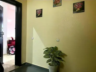 a room with a potted plant and pictures on the wall at Salam Beach, El Mansouria in Pont Blondin