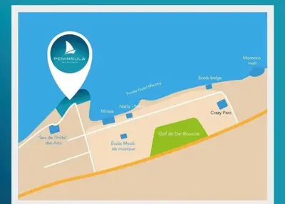 a map of a resort with a pointer at Appartement pied sur mer- resid férmé- pscine in Tamaris