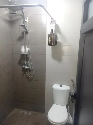 a bathroom with a toilet and a shower with a camera at Basatin al firdaws in Ben Yakhlef