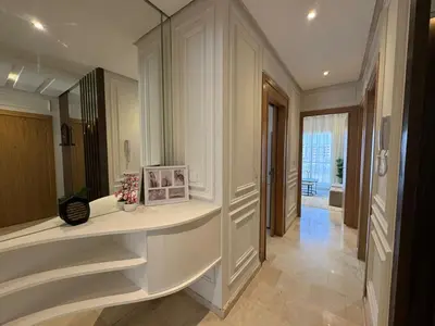 a bathroom with a counter and a mirror at 3 Bedroom apartment near Highway with parking in Casablanca