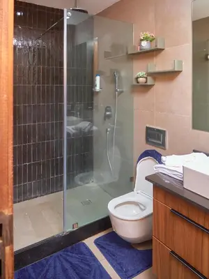 a bathroom with a shower and a toilet at Nexthouse in Casablanca
