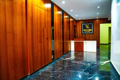 a dressing room with a marble floor and wooden walls at R103- Comfy and Spatious 1 BR Apartment with Breathtaking City View - Belvédère in Casablanca