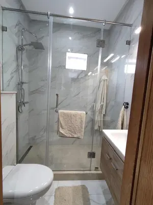 a bathroom with a shower with a toilet and a sink at Apart 3ch 2sdb salon Centre ville in Casablanca