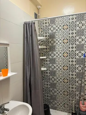 a bathroom with a shower with a toilet and a sink at Appartement skhirat in Skhirat