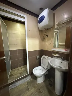 a bathroom with a shower and a toilet and a sink at شقة فأكدال in Rabat