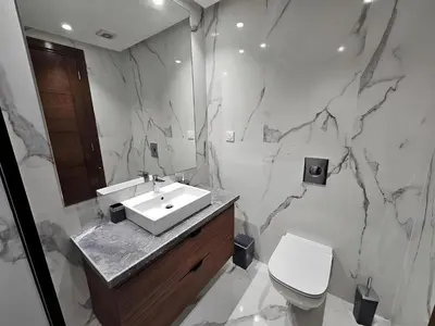 a bathroom with a sink and a toilet at Studio Seven Sky 1 - Close to CFC in Casablanca