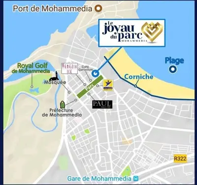 a map of the city of jovalim air park at Charmant appartement joyau du parc 200m plage in Mohammedia