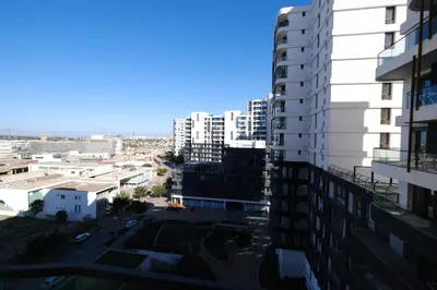 an aerial view of a city with tall buildings at Appartement chic et cosy - Casablanca Finance City in Casablanca