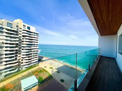 a balcony with a view of the ocean at 2-bedroom apartment with a breathtaking sea view in Casablanca