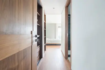 a hallway with a door leading to a bedroom at Beautiful Apartment Best View in Casablanca