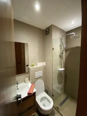 a bathroom with a shower and a toilet and a sink at Appart youssef in Casablanca