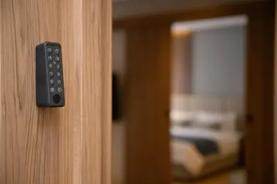 a close up of a door with a remote control at HSuites Casablanca, Suite H Prime, Elegant one bedroom apartment in Casablanca