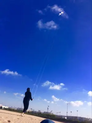 a person is flying a kite on the beach at Ola Blanca in Sidi Rahal