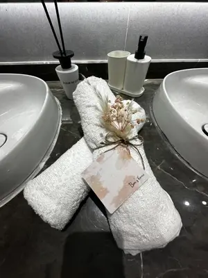 a towel sitting on a counter next to two sinks at 3 Rooms & View in Casablanca