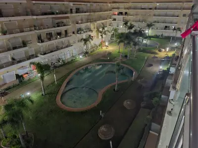 an overhead view of a courtyard with a swimming pool at Appartement vue panoramique in Bouznika