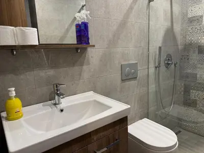a bathroom with a sink and a shower at Studio en plein centre de Gautier in Casablanca
