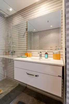 a bathroom with a sink and a mirror at Villa Evasion Rabat Beach in Rabat