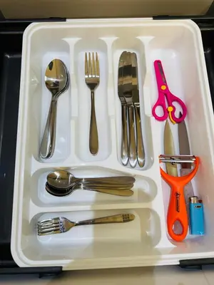a tray with cutlery and utensils at Urban square - comfortable, sunny, and fully equipped in Casablanca