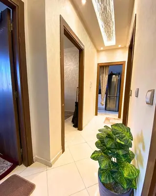 a hallway with a potted plant in a room at Appartement Calme à Mohammadia - Séjour Agréable in Mohammedia