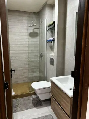 a bathroom with a shower and a toilet and a sink at Évasion de luxe Tamaris in Tamaris